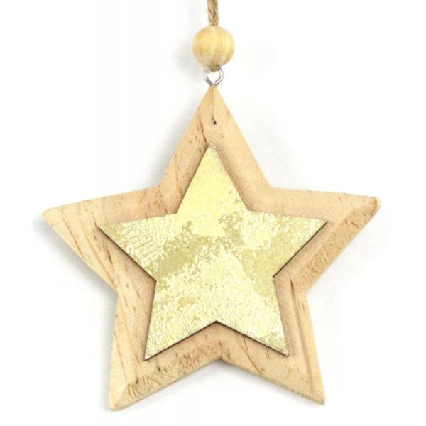 Χριστουγεννιάτικο Ξύλινο Στολίδι, με Χρυσό Αστέρι (14cm)